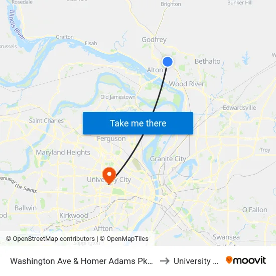 Washington Ave & Homer Adams Pkwy SW to University City map