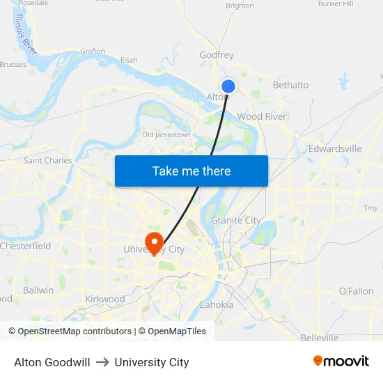 Alton Goodwill to University City map