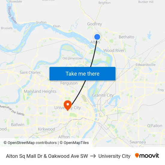 Alton Sq Mall Dr & Oakwood Ave SW to University City map