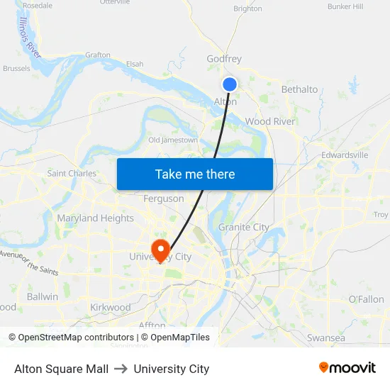 Alton Square Mall to University City map