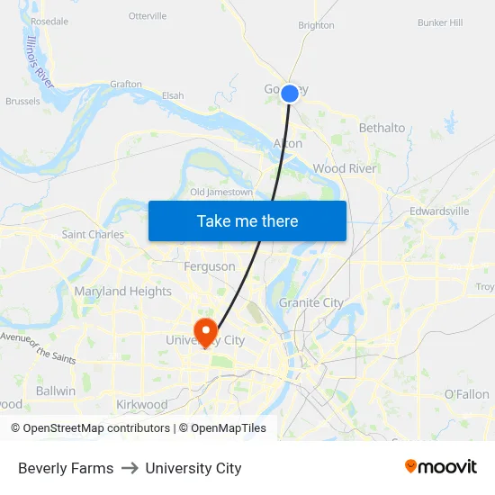 Beverly Farms to University City map