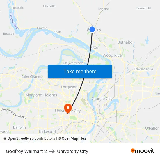 Godfrey Walmart 2 to University City map