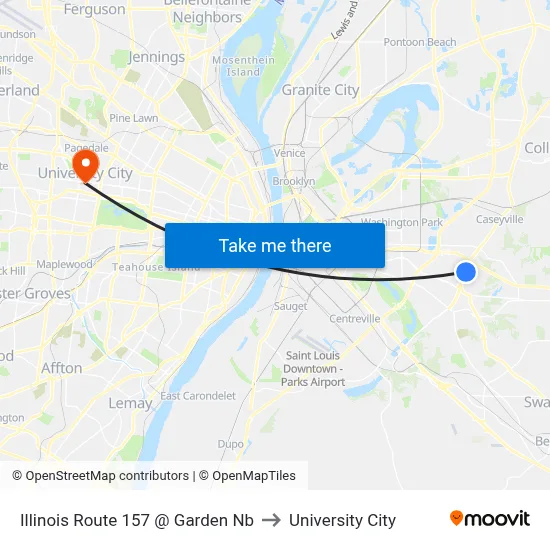 Illinois Route 157 @ Garden Nb to University City map