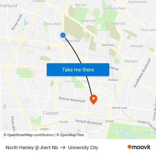 North Hanley @ Alert Nb to University City map