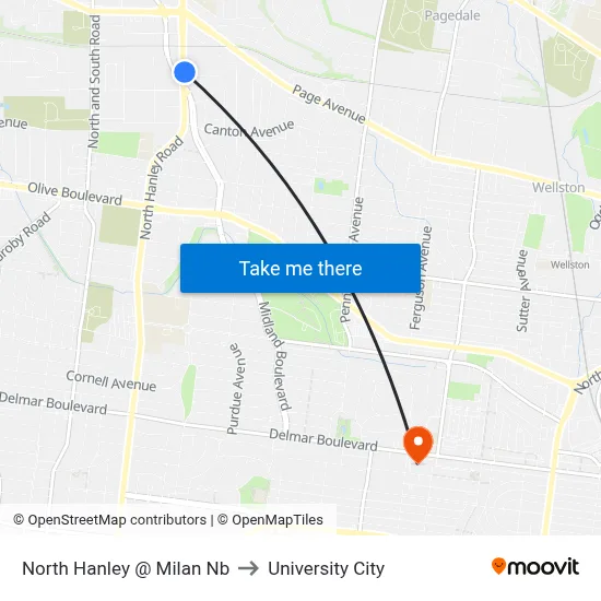 North Hanley @ Milan Nb to University City map