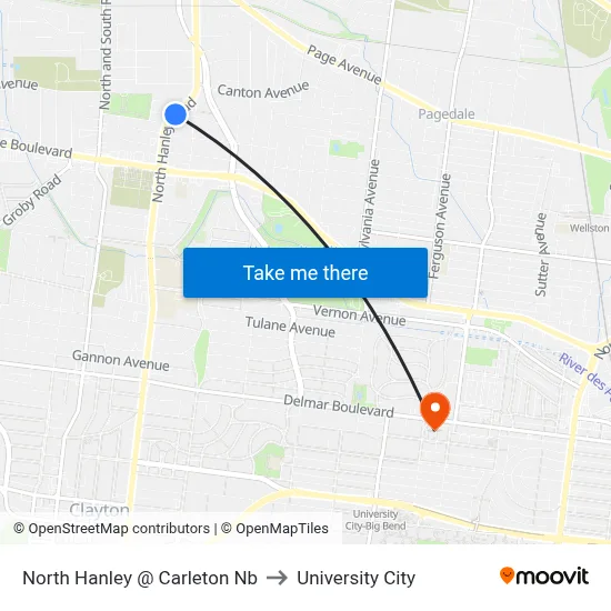North Hanley @ Carleton Nb to University City map