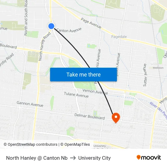 North Hanley @ Canton Nb to University City map