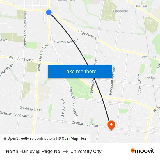 North Hanley @ Page Nb to University City map