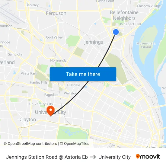 Jennings Station Road @ Astoria Eb to University City map