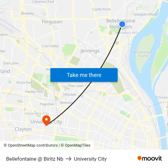 Bellefontaine @ Biritz Nb to University City map
