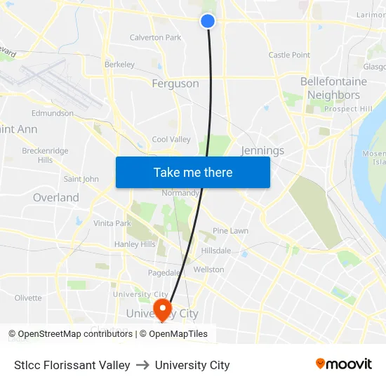 Stlcc Florissant Valley to University City map