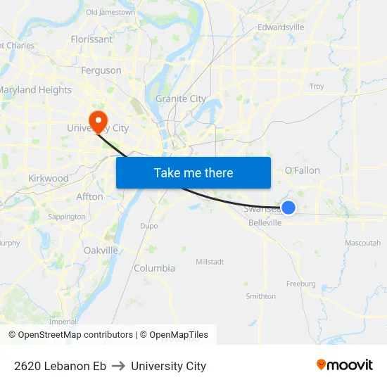 2620 Lebanon Eb to University City map