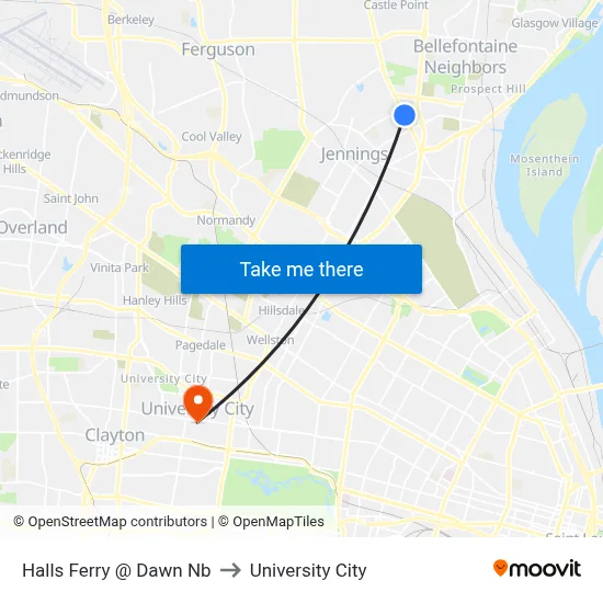 Halls Ferry @ Dawn Nb to University City map
