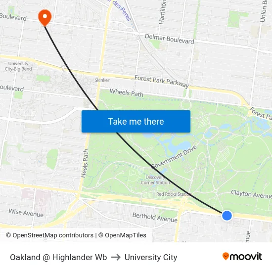 Oakland @ Highlander Wb to University City map