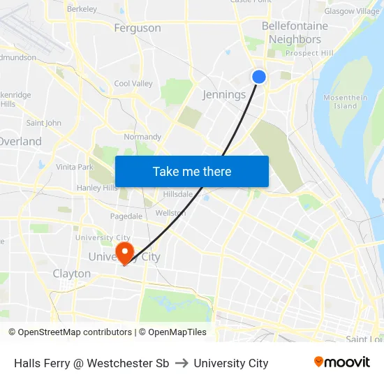 Halls Ferry @ Westchester Sb to University City map