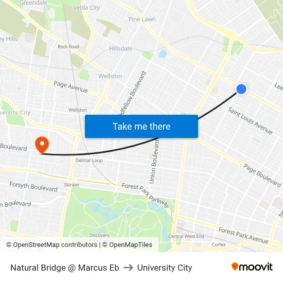 Natural Bridge @ Marcus Eb to University City map