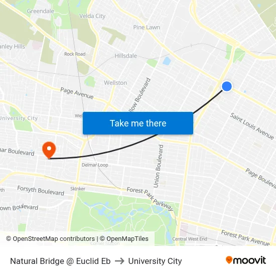 Natural Bridge @ Euclid Eb to University City map