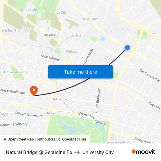 Natural Bridge @ Geraldine Eb to University City map