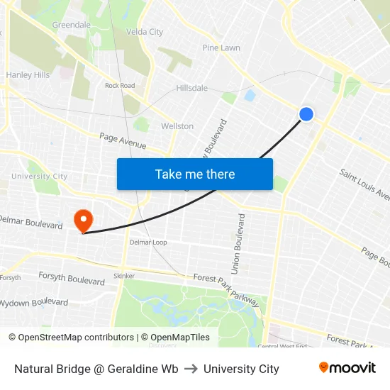 Natural Bridge @ Geraldine Wb to University City map