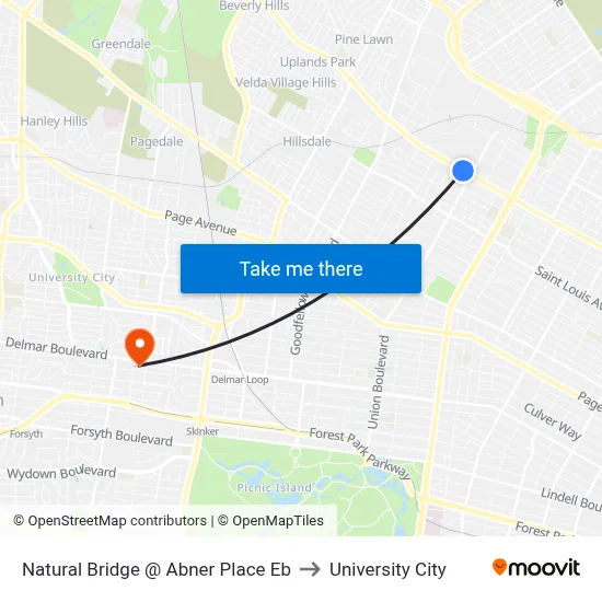 Natural Bridge @ Abner Place Eb to University City map