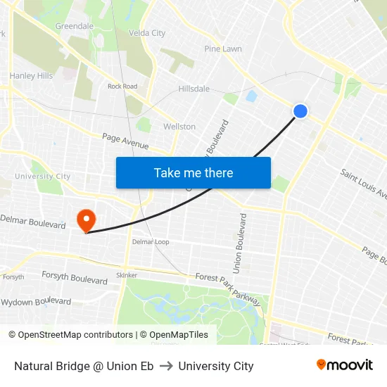 Natural Bridge @ Union Eb to University City map