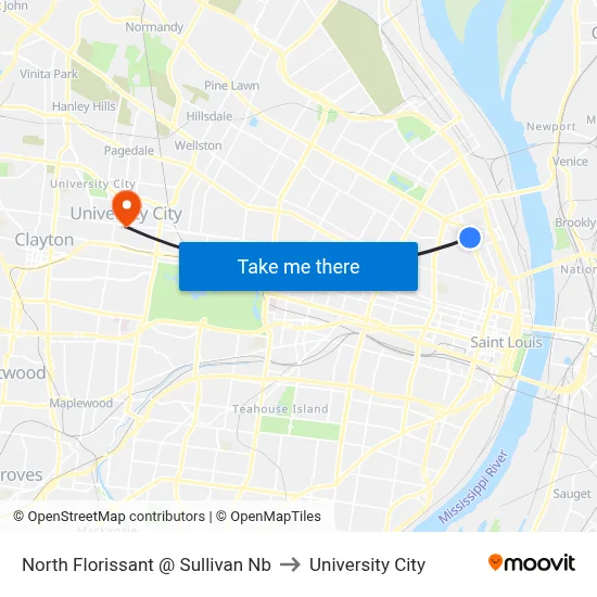North Florissant @ Sullivan Nb to University City map