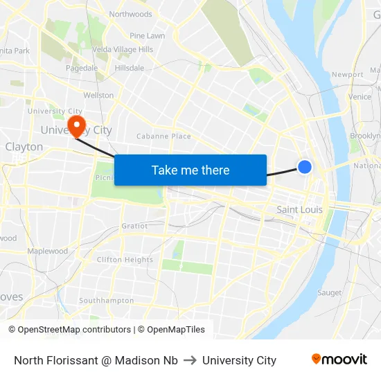 North Florissant @ Madison Nb to University City map