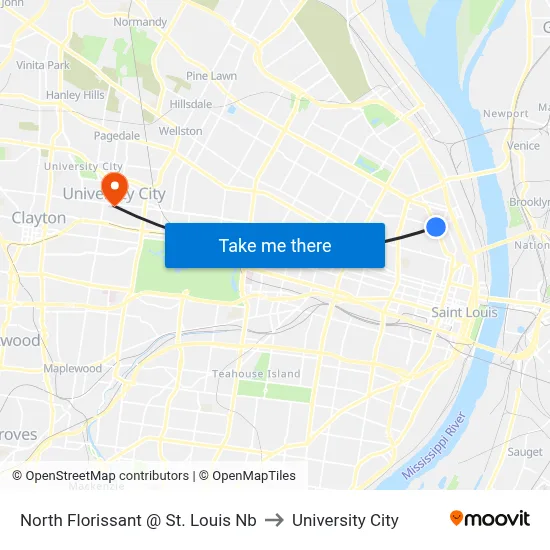 North Florissant @ St. Louis Nb to University City map