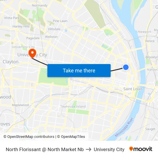 North Florissant @ North Market Nb to University City map