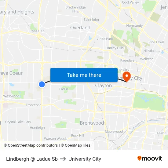 Lindbergh @ Ladue Sb to University City map