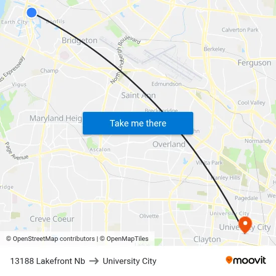 13188 Lakefront Nb to University City map