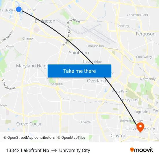 13342 Lakefront Nb to University City map