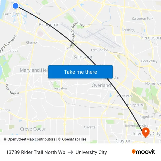 13789 Rider Trail North Wb to University City map