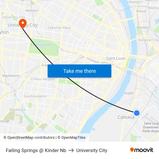 Falling Springs @ Kinder Nb to University City map