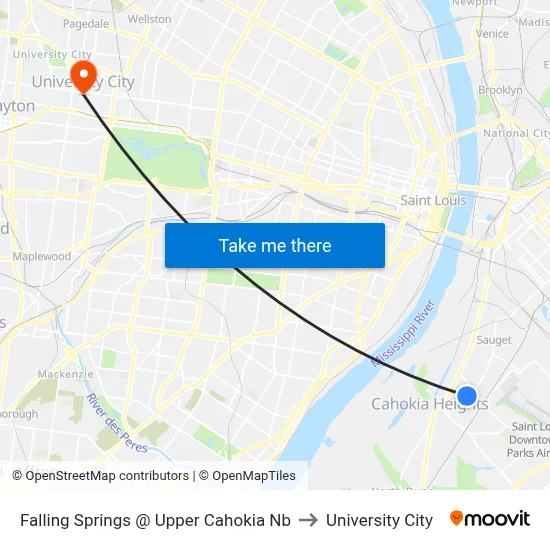 Falling Springs @ Upper Cahokia Nb to University City map