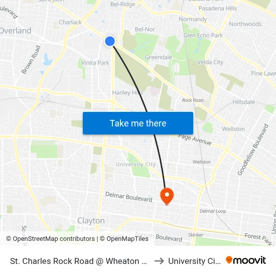 St. Charles Rock Road @ Wheaton Eb to University City map