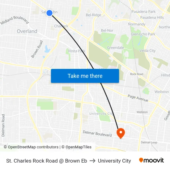 St. Charles Rock Road @ Brown Eb to University City map