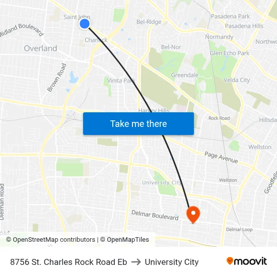 8756 St. Charles Rock Road Eb to University City map