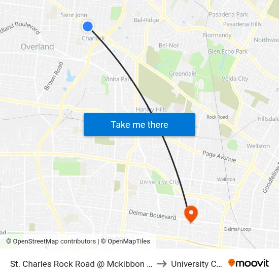 St. Charles Rock Road @ Mckibbon Eb to University City map