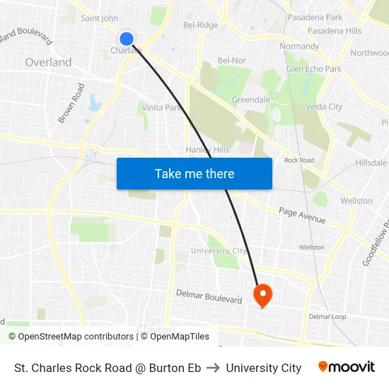 St. Charles Rock Road @ Burton Eb to University City map