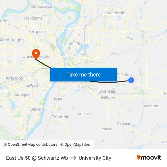 East Us-50 @ Schwartz Wb to University City map