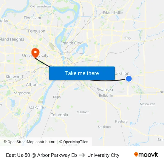 East Us-50 @ Arbor Parkway Eb to University City map