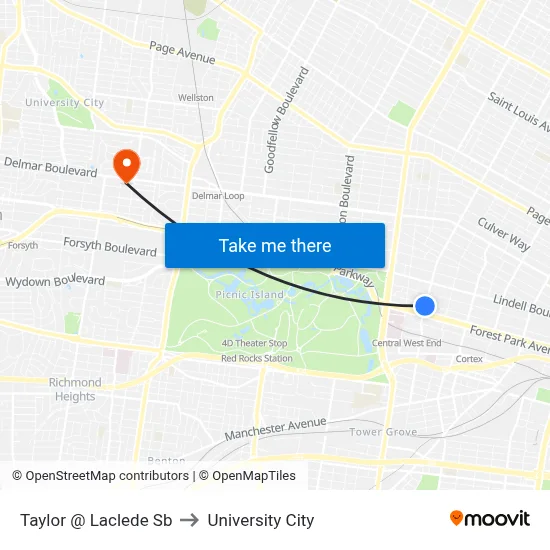 Taylor @ Laclede Sb to University City map