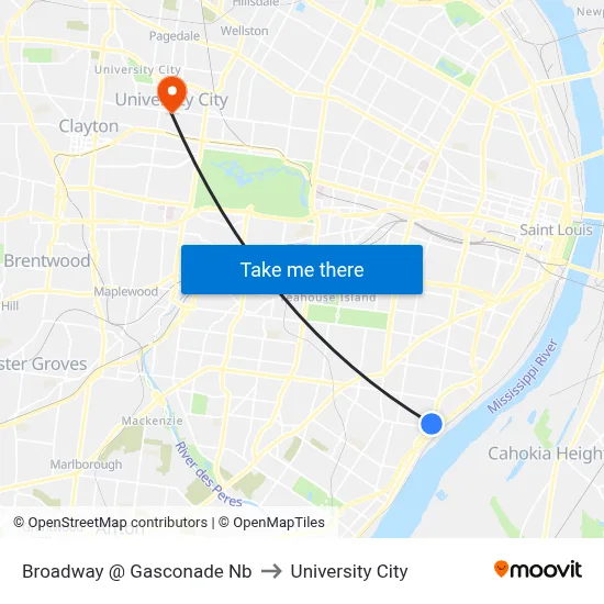 Broadway @ Gasconade Nb to University City map