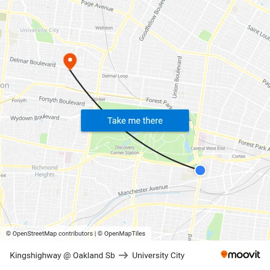 Kingshighway @ Oakland Sb to University City map
