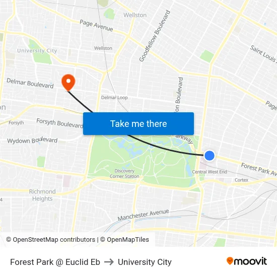 Forest Park @ Euclid Eb to University City map