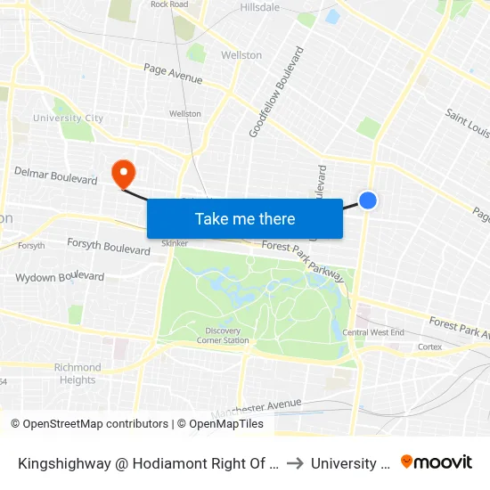 Kingshighway @ Hodiamont Right Of Way Sb to University City map