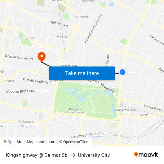 Kingshighway @ Delmar Sb to University City map