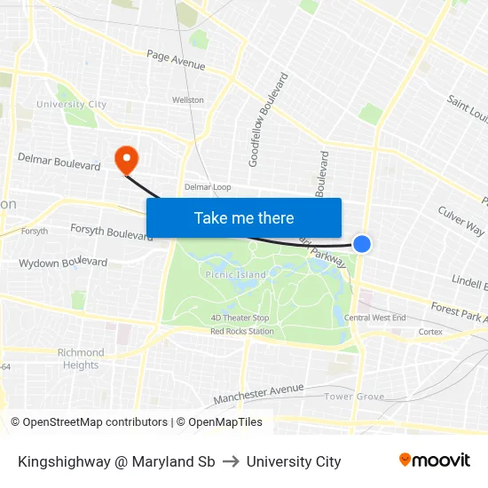 Kingshighway @ Maryland Sb to University City map
