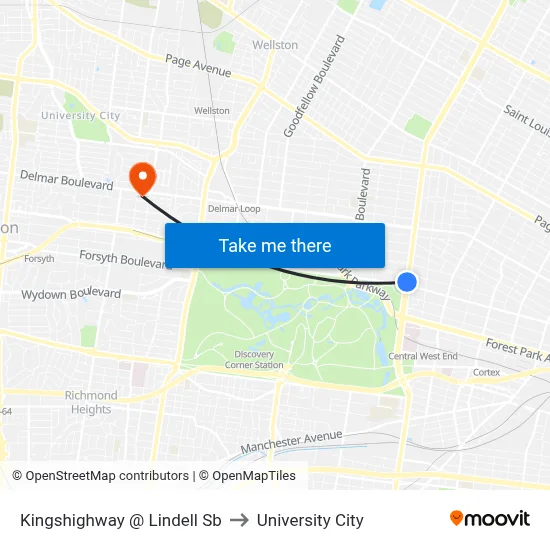 Kingshighway @ Lindell Sb to University City map